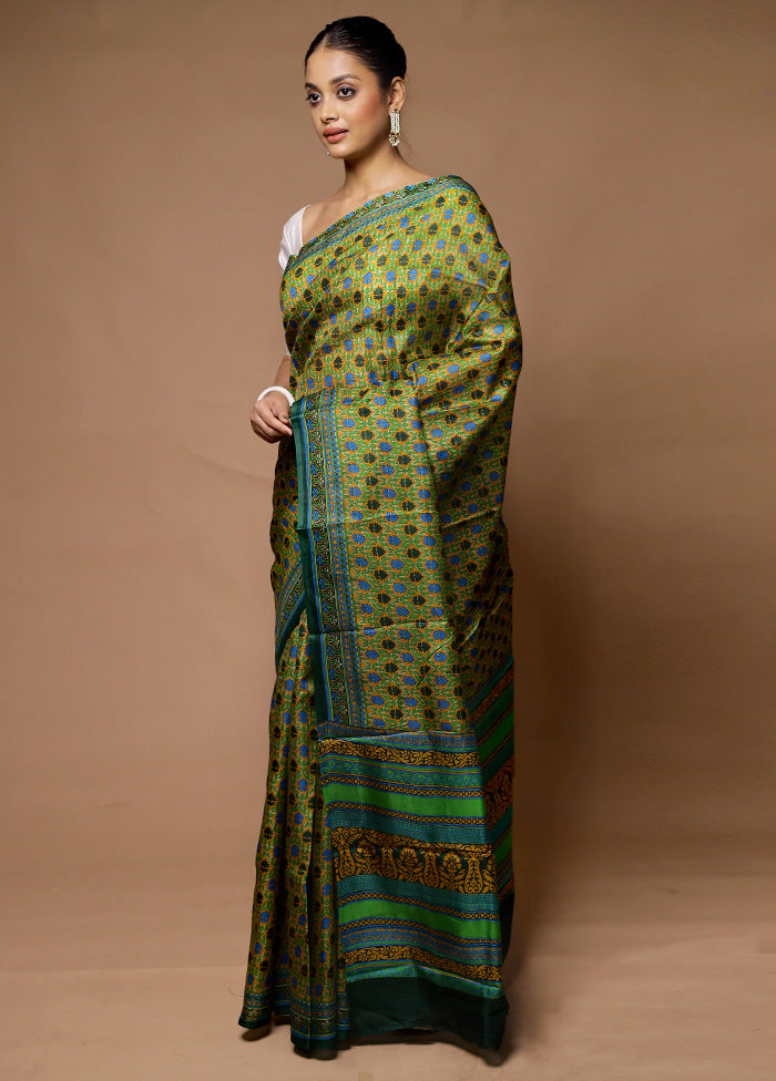 Multicolor Printed Silk Saree Without Blouse Piece