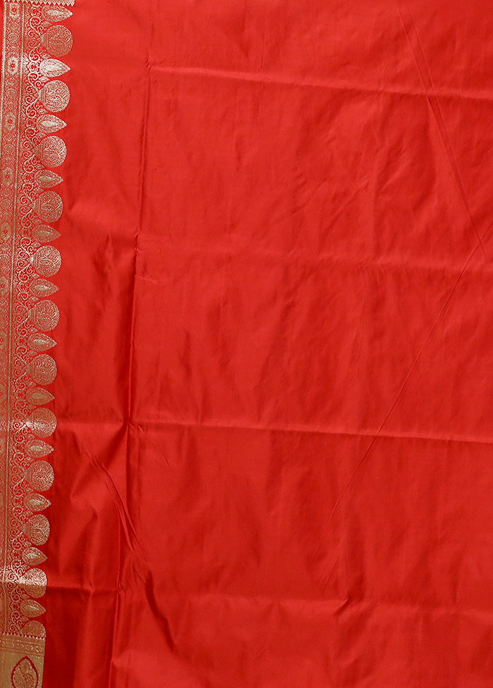 Red Handloom Banarasi Pure Silk Saree With Blouse Piece