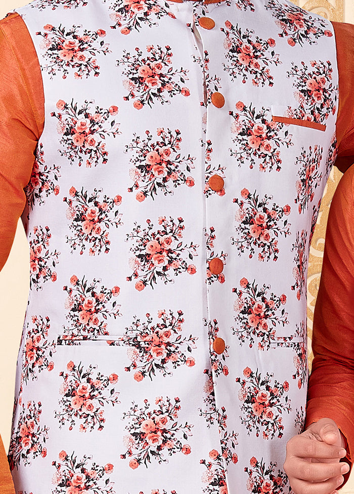 3 Pc Multicolor Dupion Silk Father And Son Combo