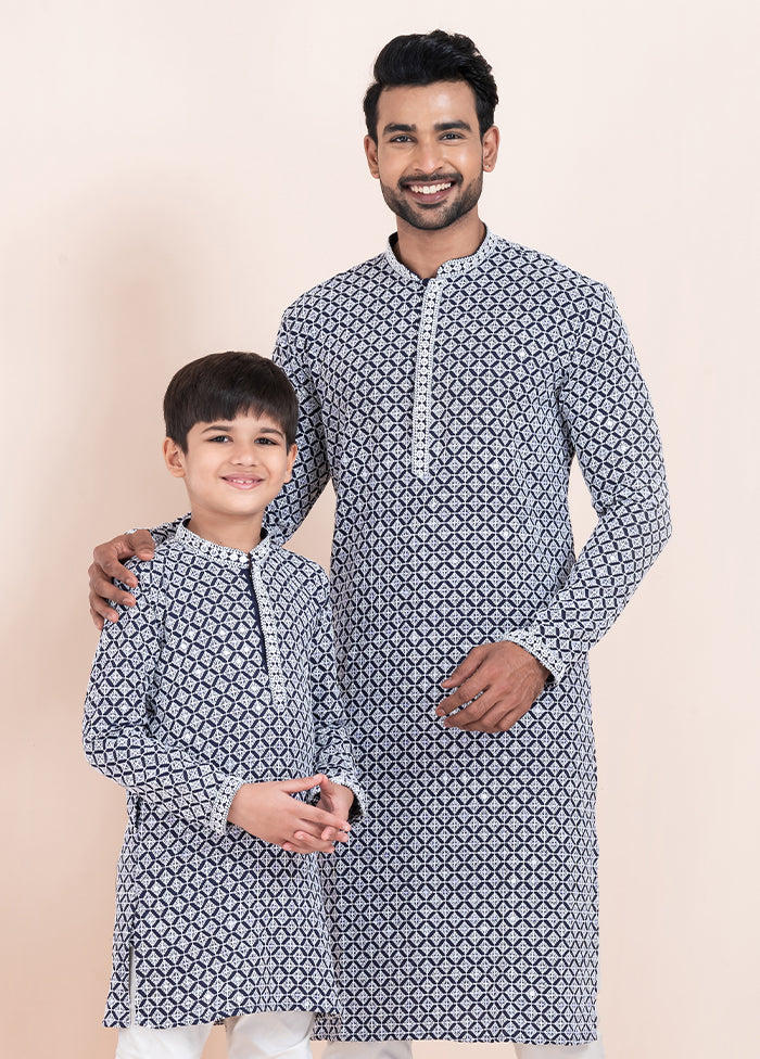 2 PC Blue Silk Father And Son Combo