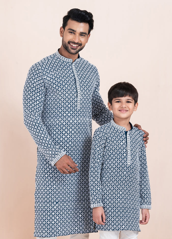 2 PC Blue Silk Father And Son Combo