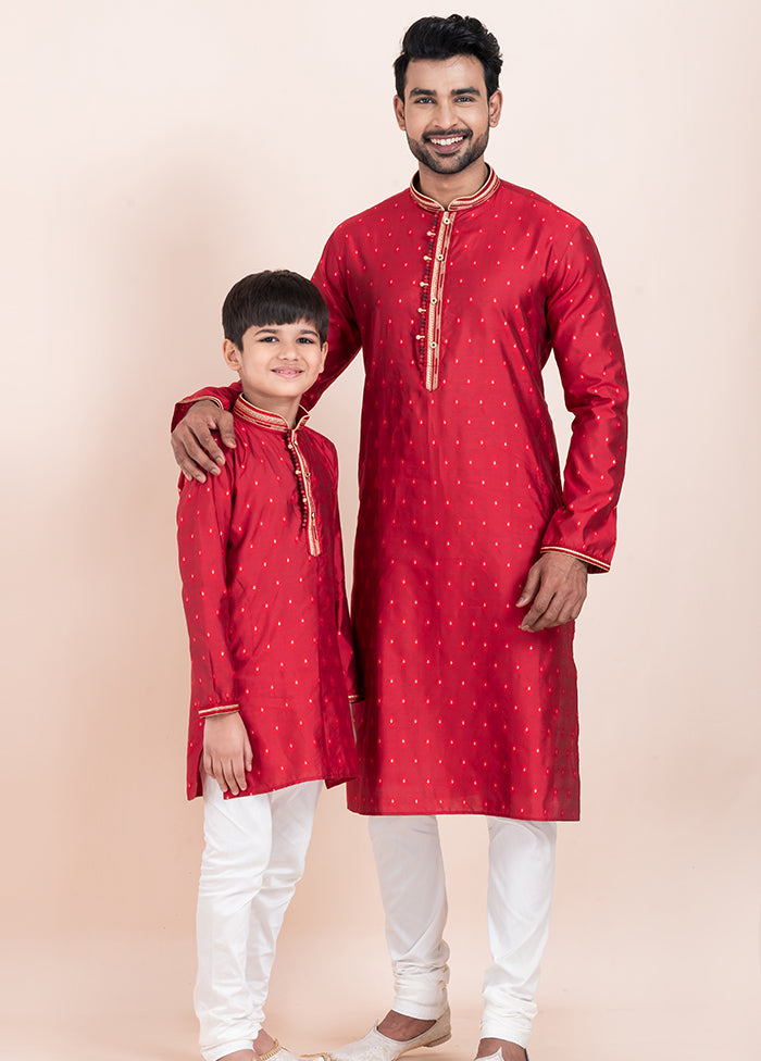 2 PC Red Cotton Father And Son Combo