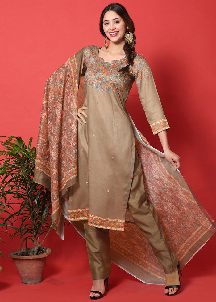 3 Pc Brown Digital Print Unstitched Cotton Salwar Suit VDSL25112024 - Indian Silk House Agencies