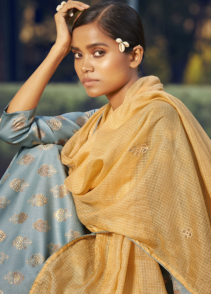 3 Pc Grey Unstitched Pure Cotton Suit Set VDSL250328 - Indian Silk House Agencies