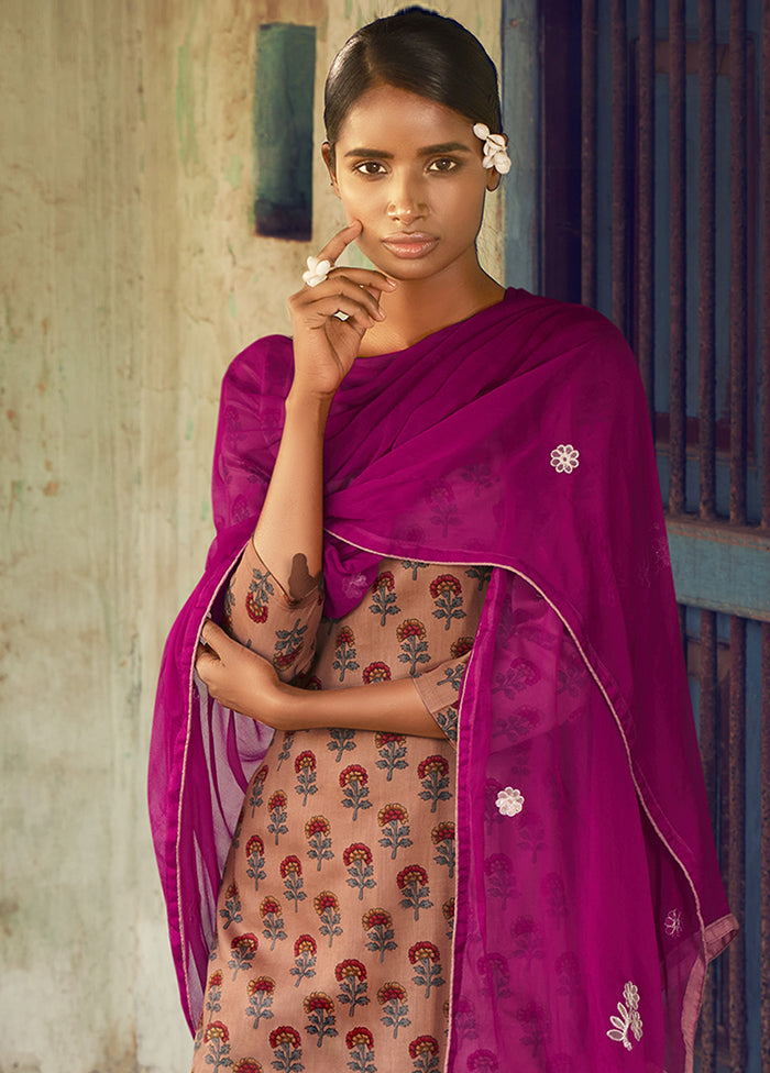 3 Pc Rust Unstitched Pure Cotton Suit Set VDSL250329 - Indian Silk House Agencies