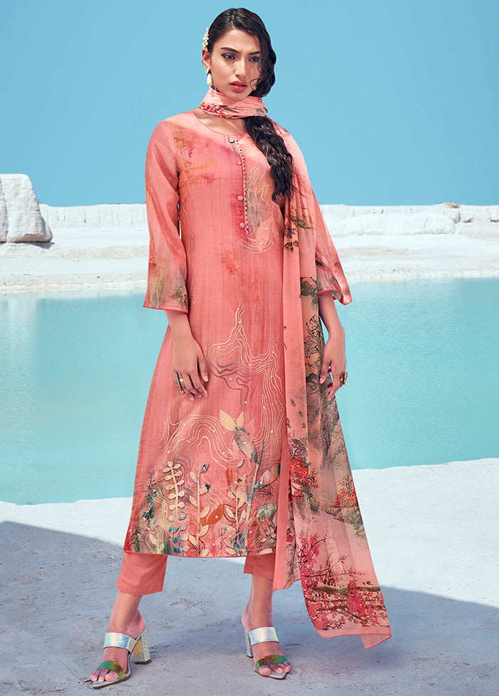 3 Pc Peach Unstitched Cotton Suit Set VDSL120426 - Indian Silk House Agencies