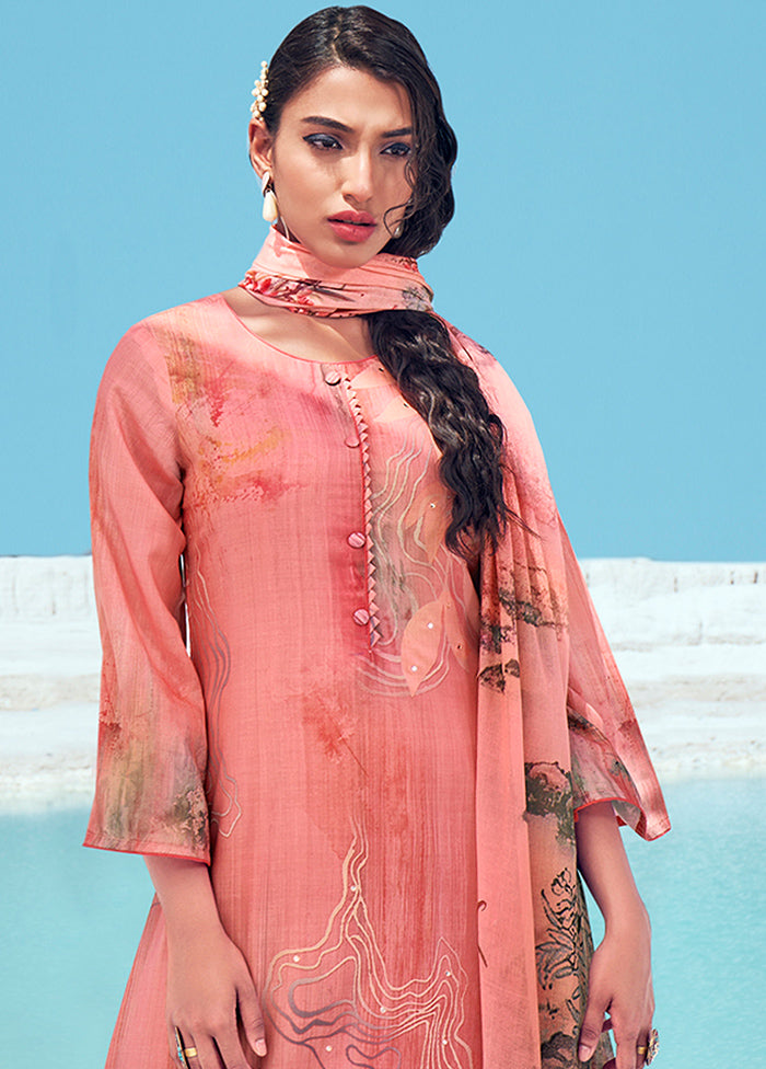 3 Pc Peach Unstitched Cotton Suit Set VDSL120426 - Indian Silk House Agencies