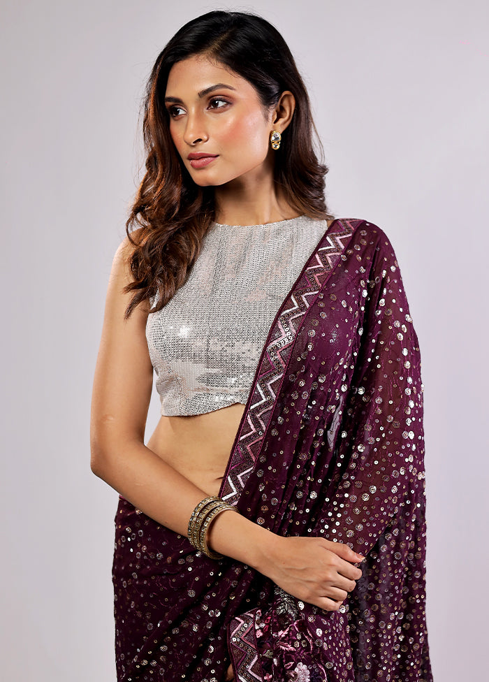 Purple Handloom Pure Georgette Saree With Blouse Piece