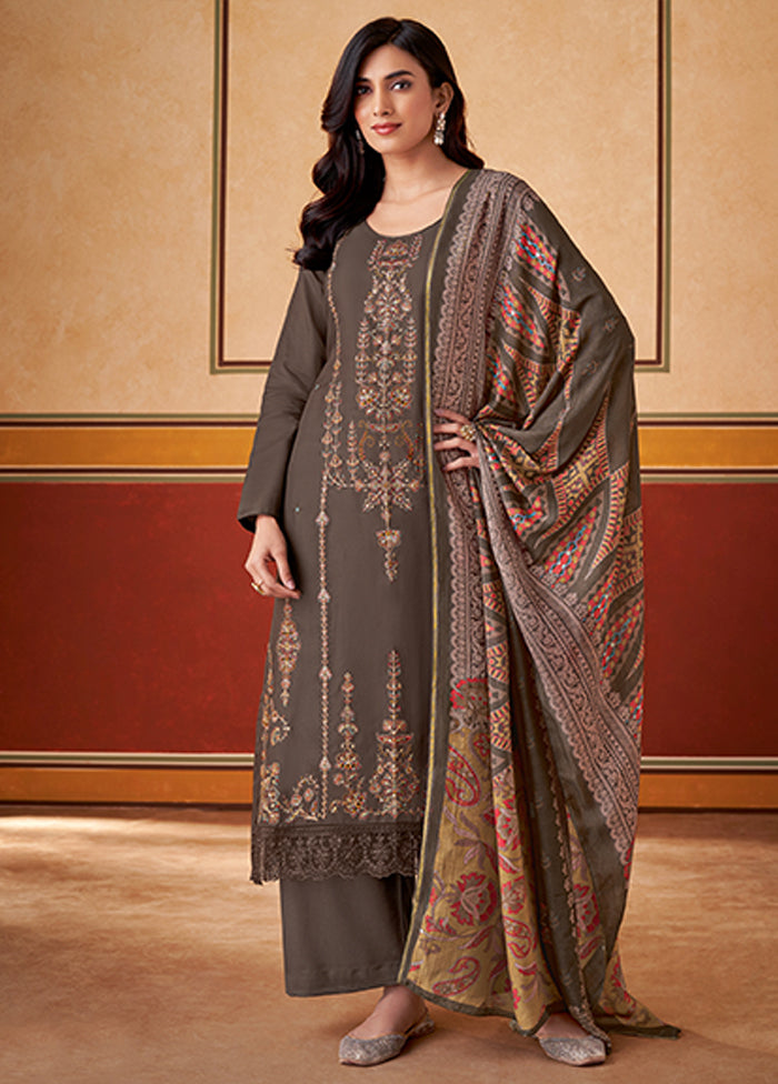 3 Pc Brown Silk Suit Set