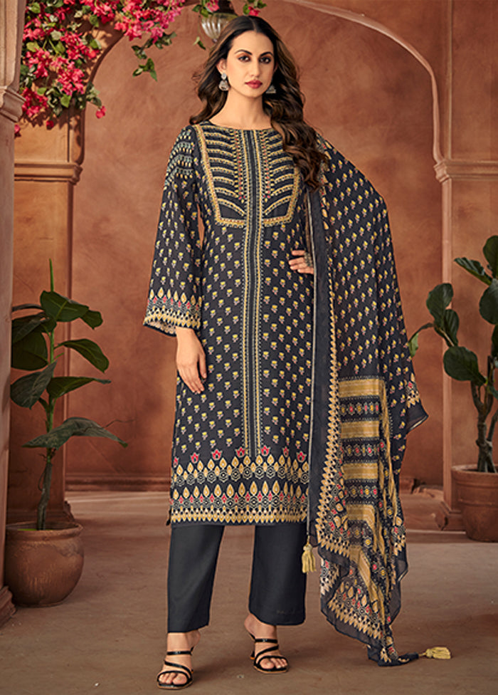 3 Pc Black Silk Suit Set