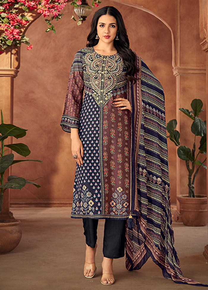 3 Pc Blue Silk Suit Set