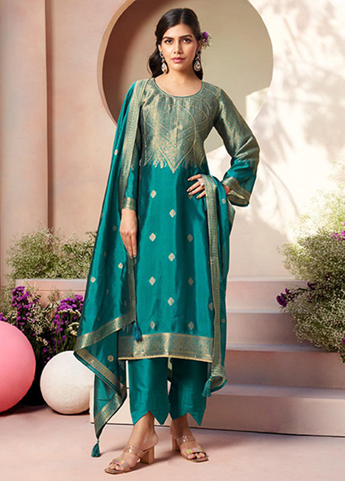 3 Pc Green Silk Suit Set