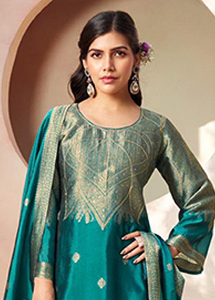 3 Pc Green Silk Suit Set