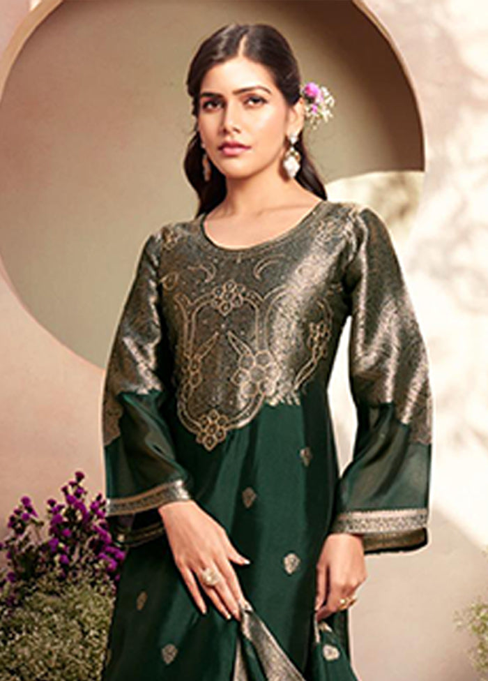 3 Pc Green Silk Suit Set