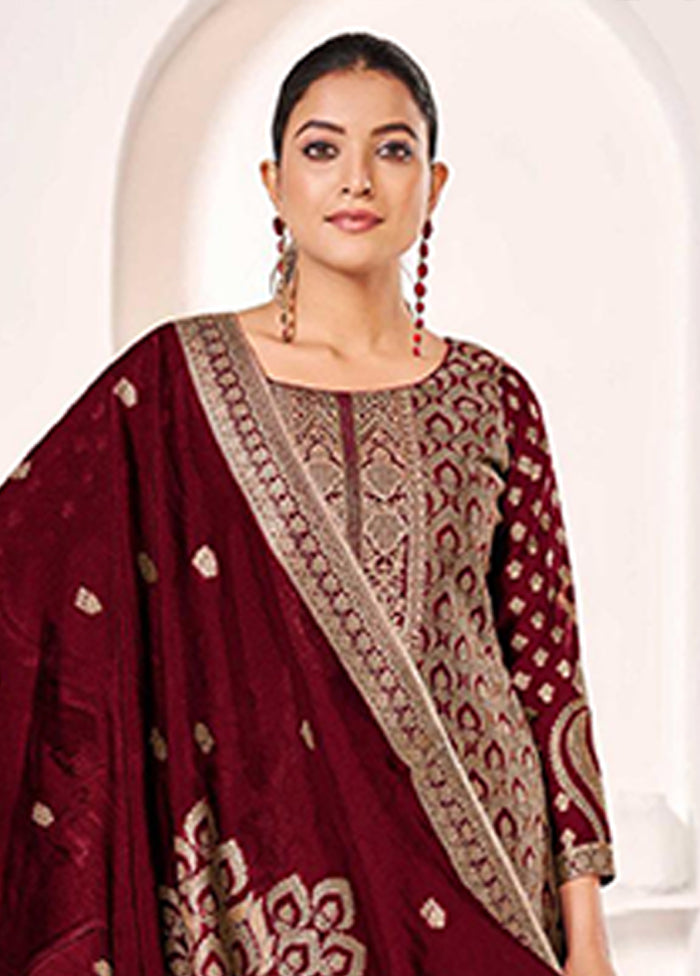 3 Pc Maroon Silk Suit Set