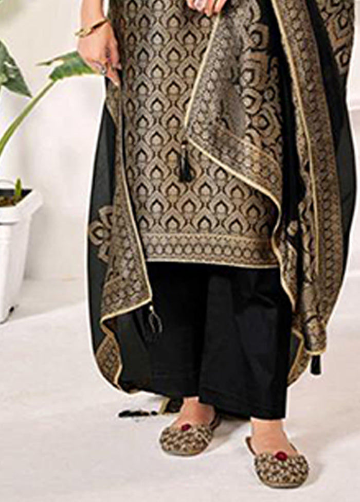 3 Pc Black Silk Suit Set