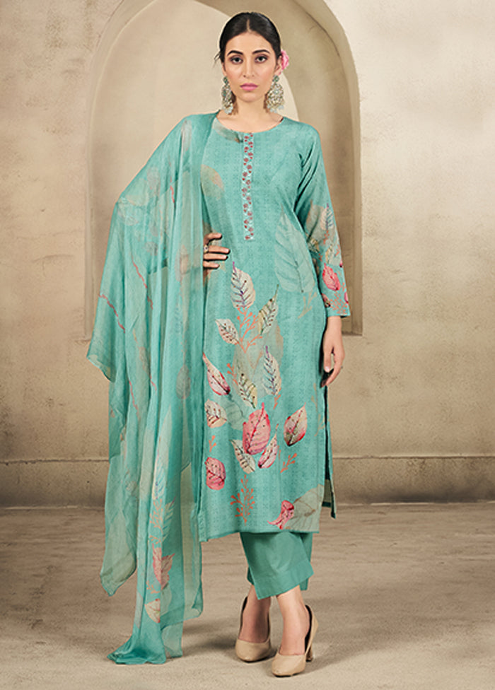 3 Pc Green Cotton Suit Set