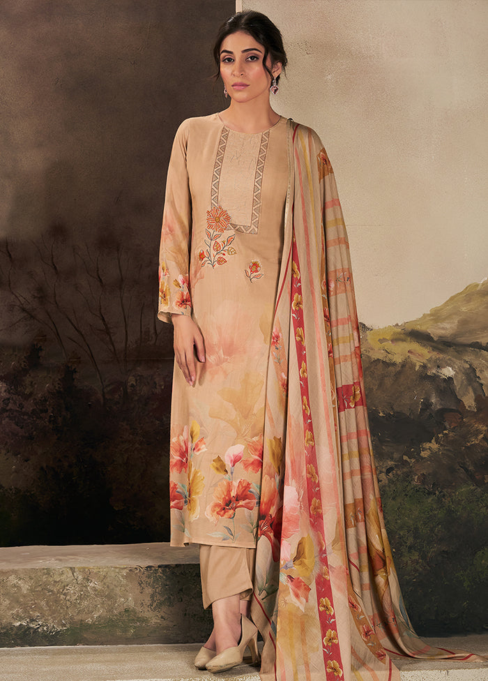 3 Pc Brown Silk Suit Set