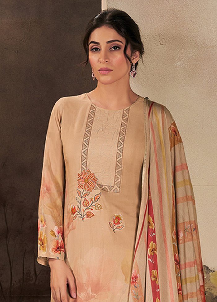 3 Pc Brown Silk Suit Set