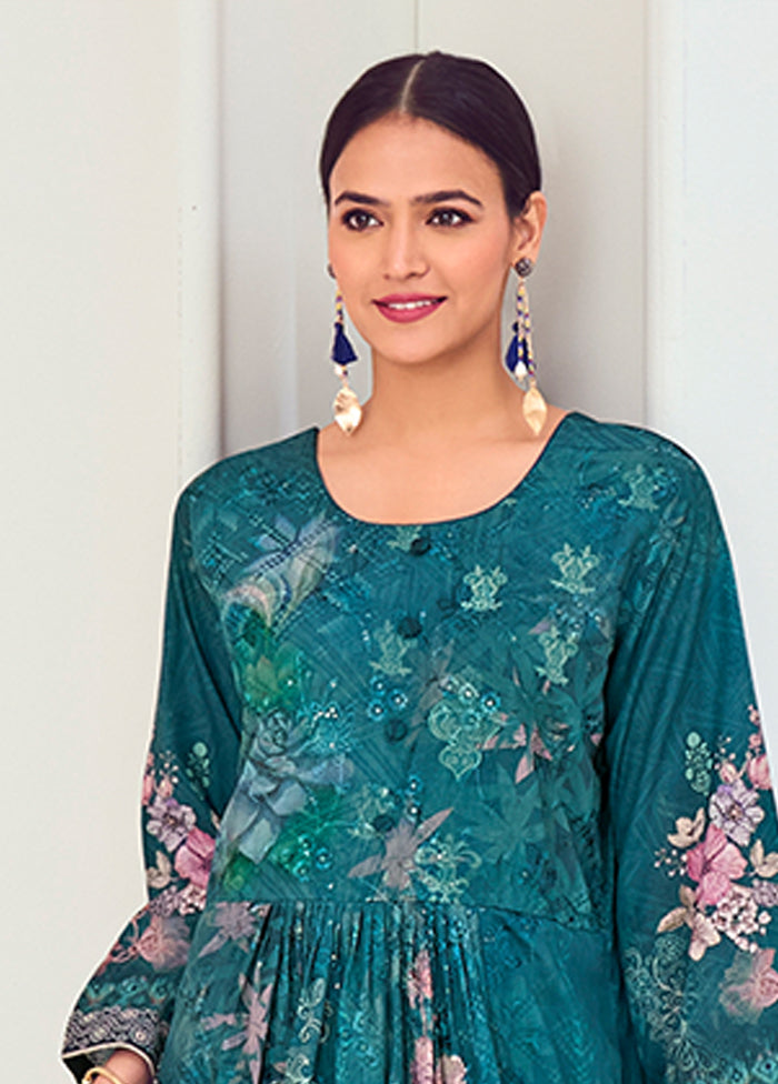 3 Pc Blue Silk Suit Set