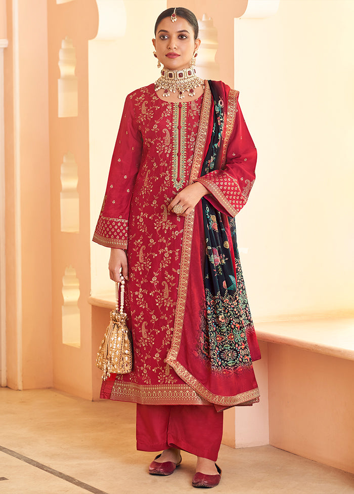 3 Pc Red Silk Suit Set