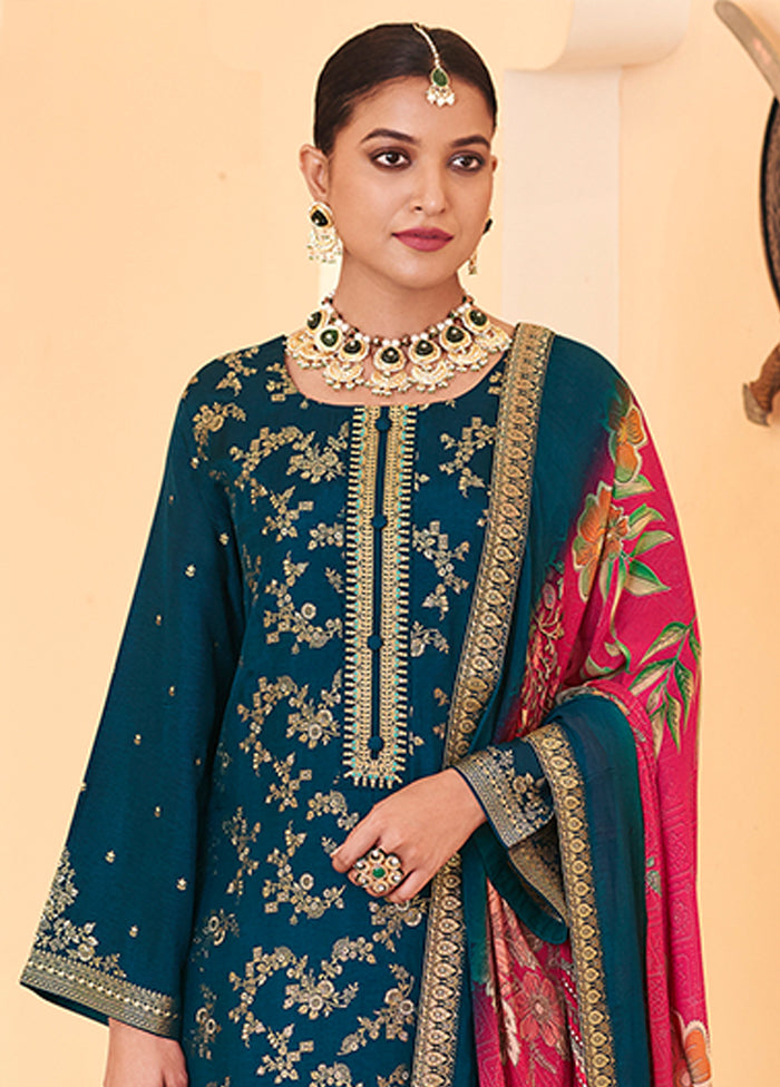 3 Pc Blue Silk Suit Set