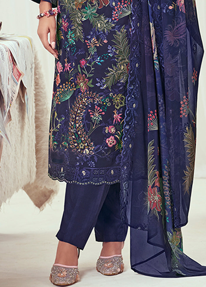 3 Pc Blue Georgette Suit Set