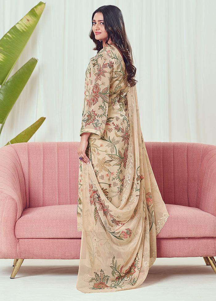 3 Pc Brown Georgette Suit Set