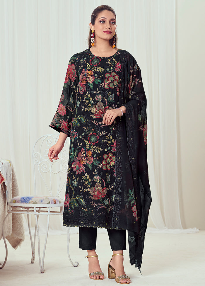 3 Pc Black Georgette Suit Set