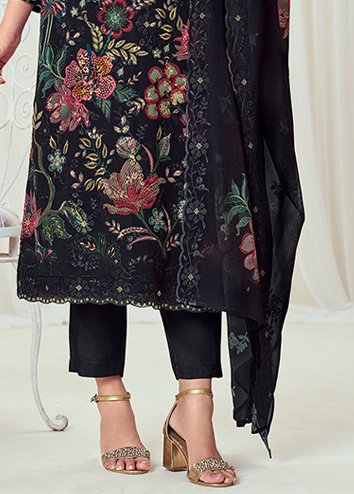 3 Pc Black Georgette Suit Set