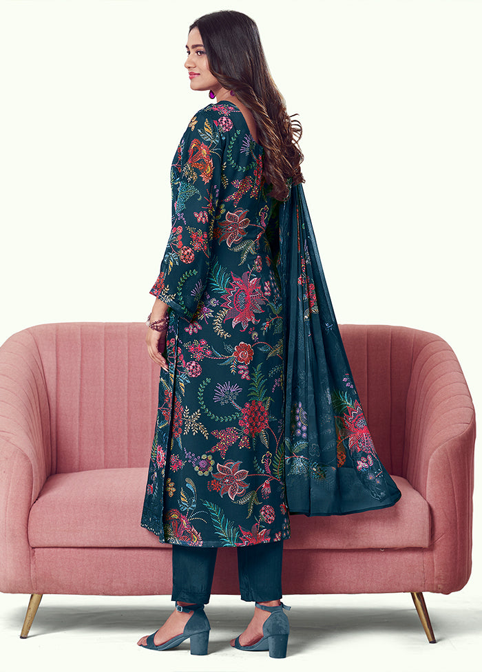 3 Pc Blue Georgette Suit Set