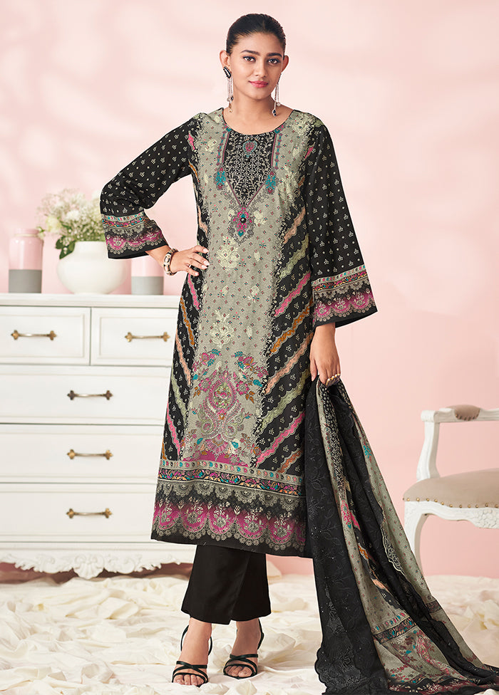 3 Pc Black Cotton Suit Set