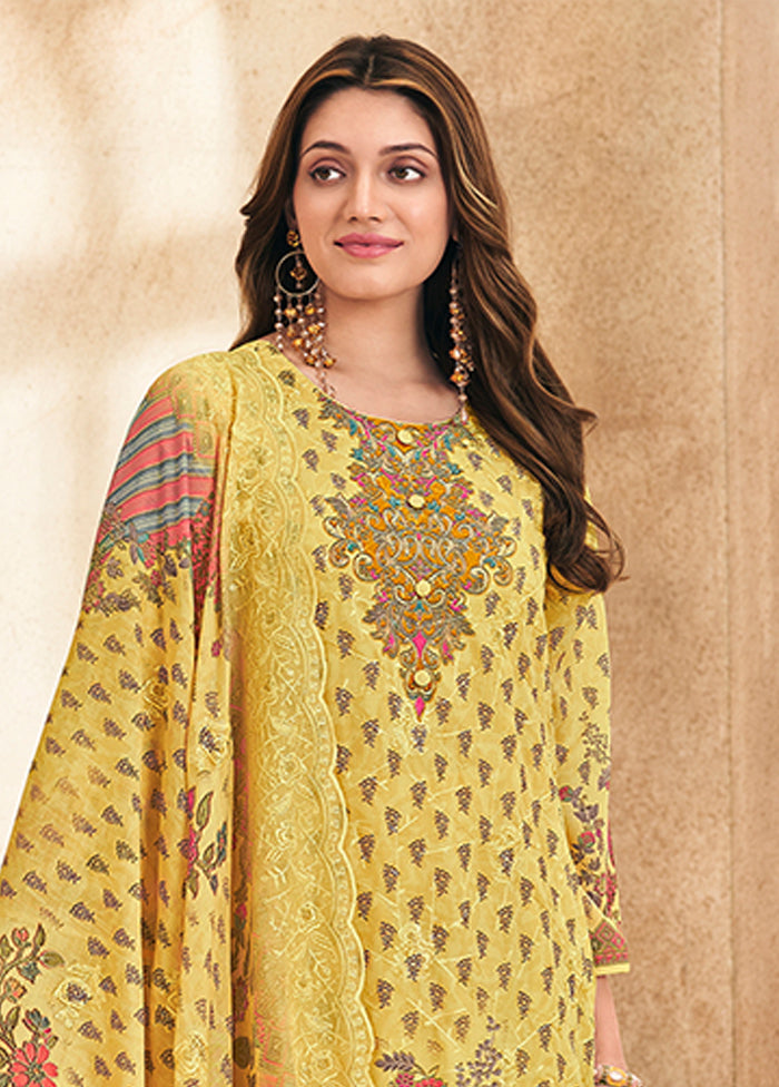 3 Pc Yellow Cotton Suit Set