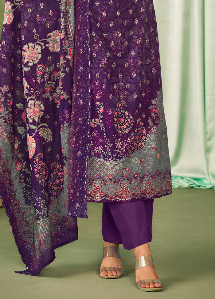 3 Pc Violet Cotton Suit Set