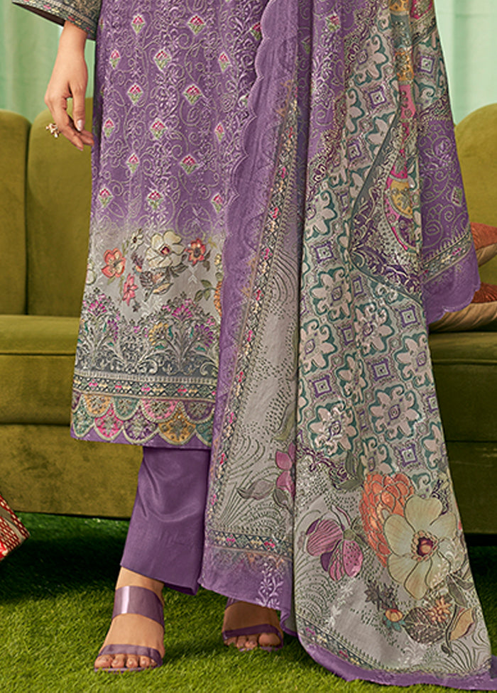 3 Pc Violet Cotton Suit Set