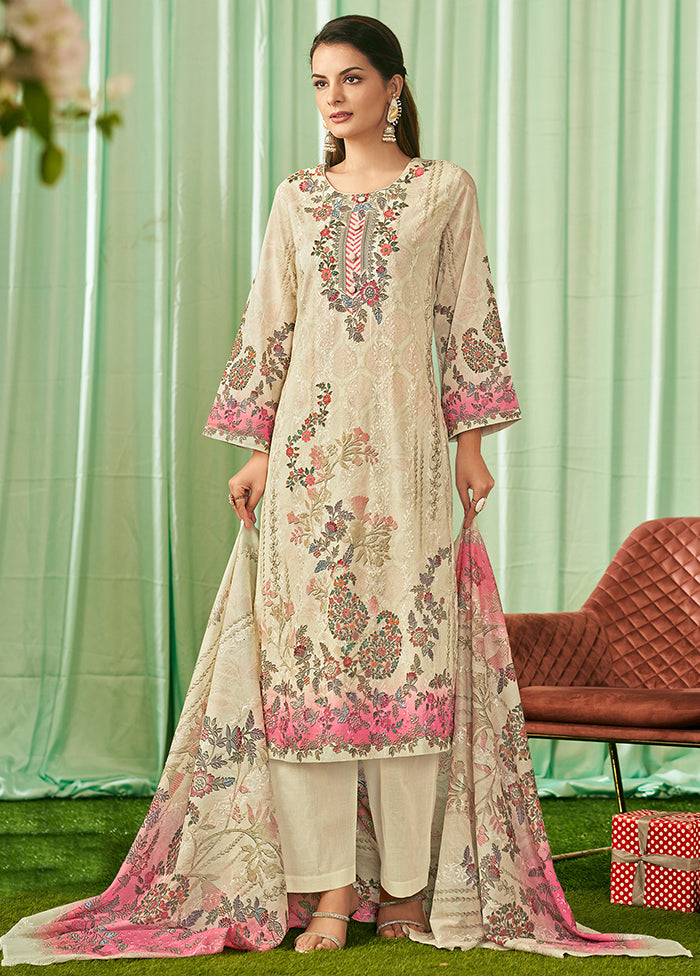 3 Pc Cream Cotton Suit Set