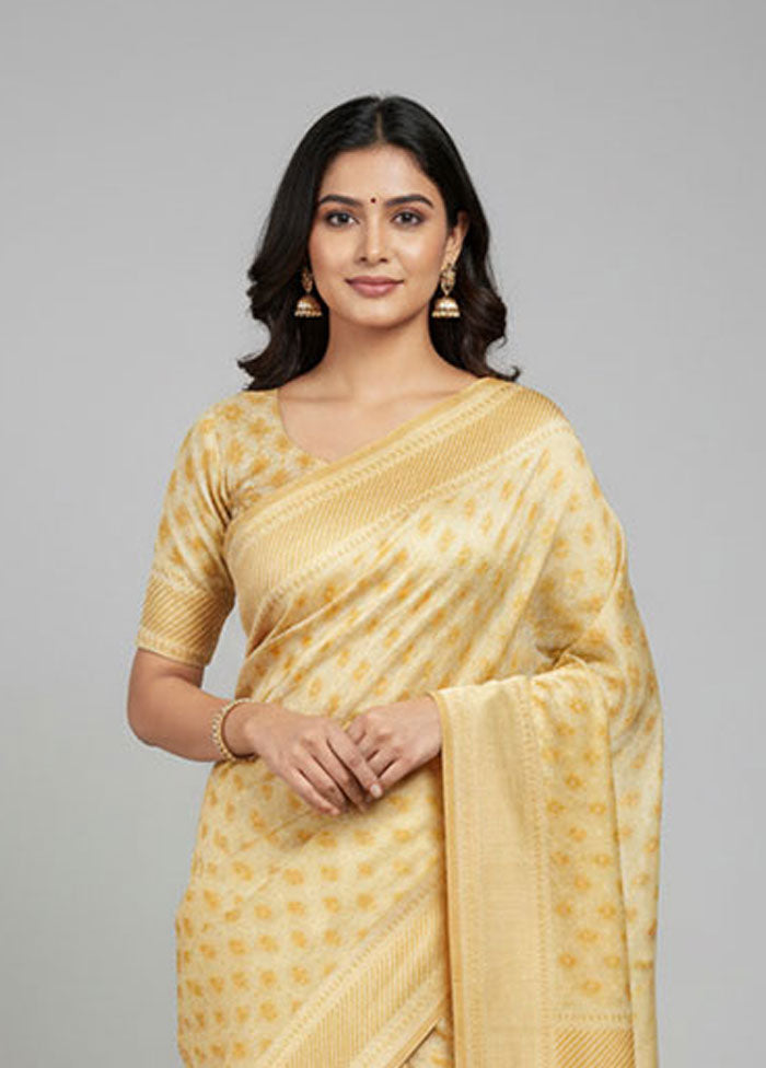 Yellow Kora Silk Saree With Blouse Piece