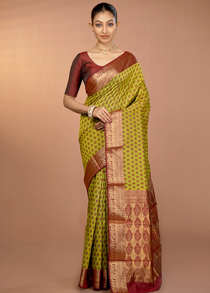 Green Cotton Saree With Blouse Piece