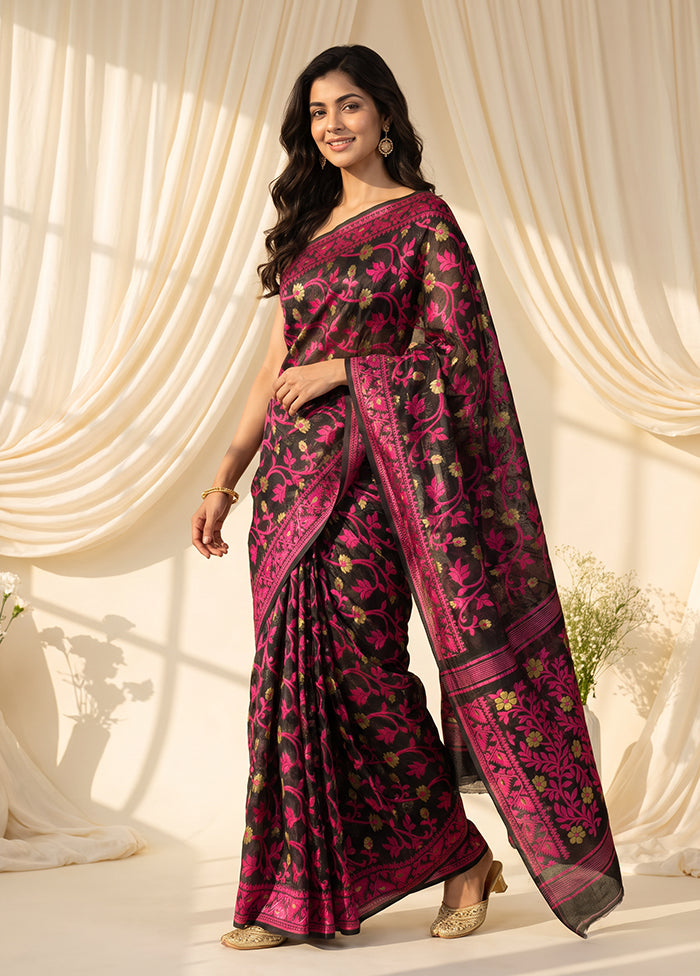 Black Jamdani Cotton Saree Without Blouse Piece