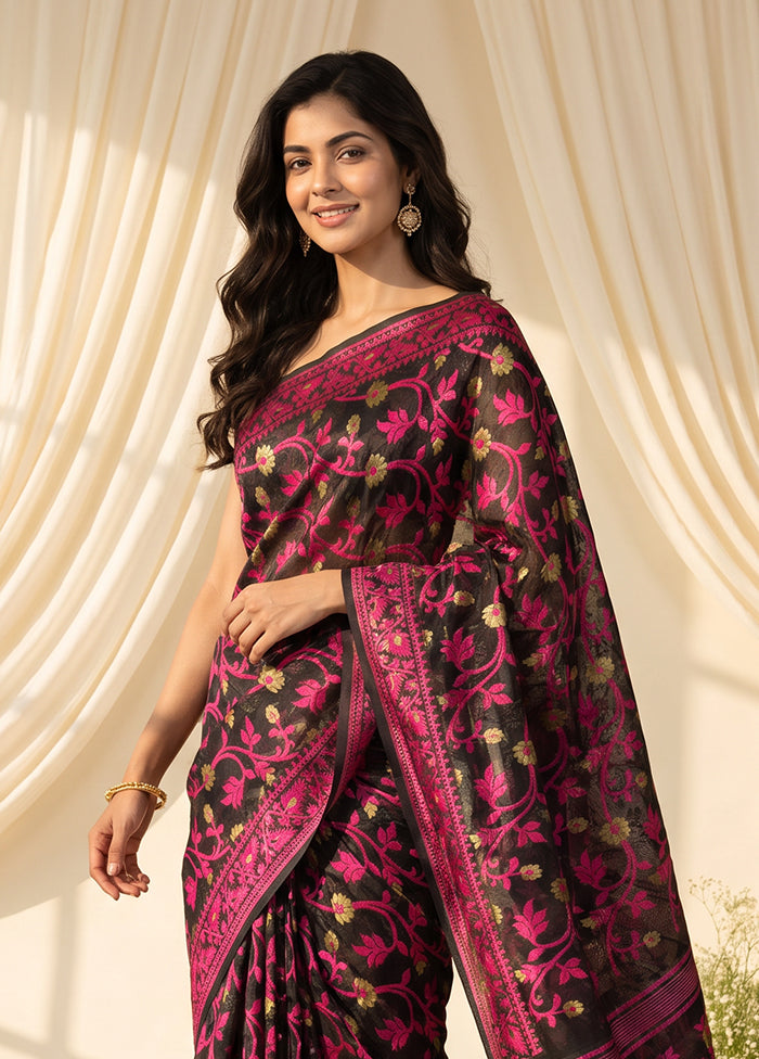 Black Jamdani Cotton Saree Without Blouse Piece