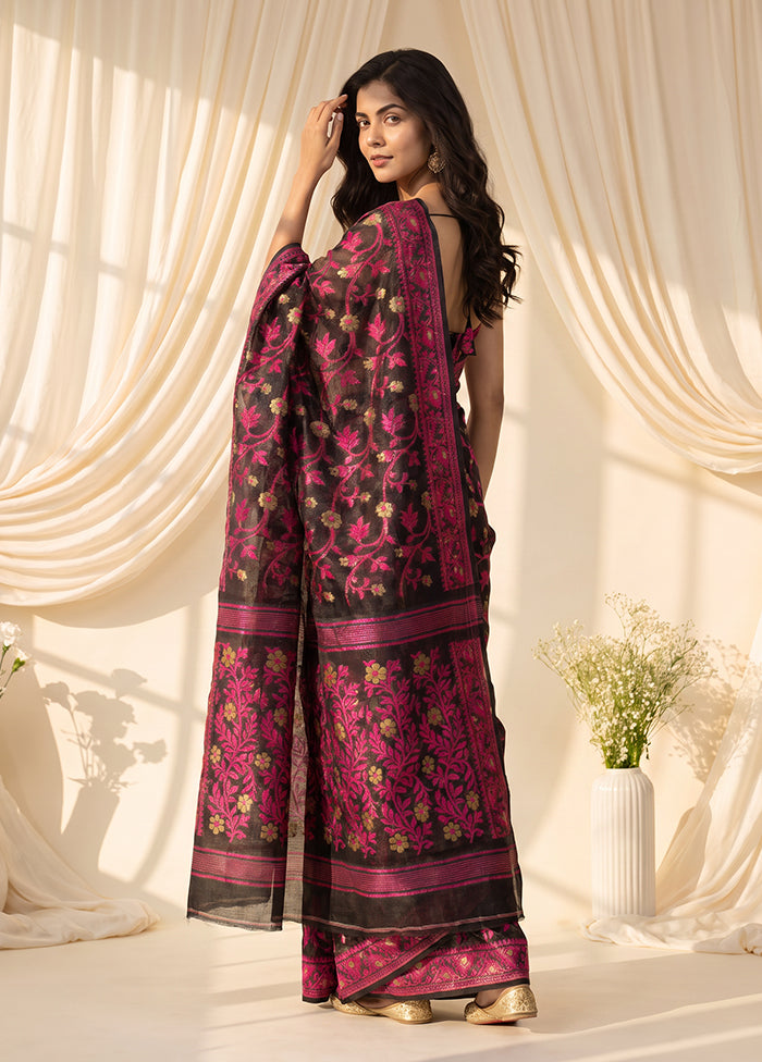 Black Jamdani Cotton Saree Without Blouse Piece