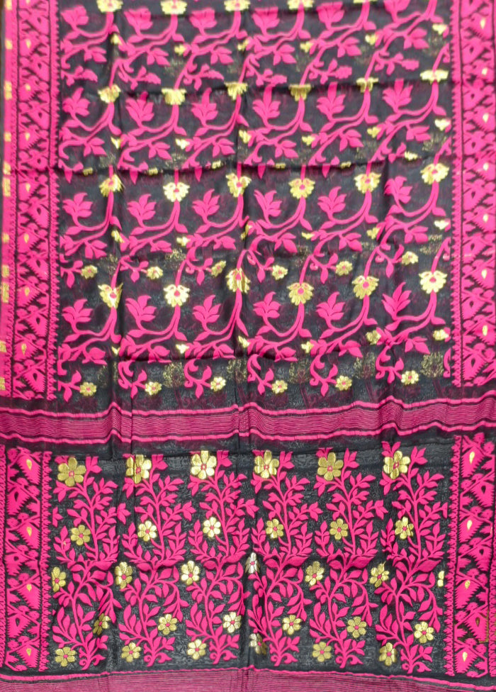 Black Jamdani Cotton Saree Without Blouse Piece