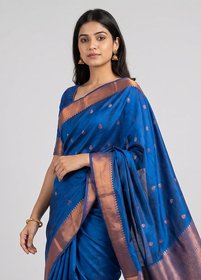 Blue Kanjivaram Silk Saree With Blouse Piece