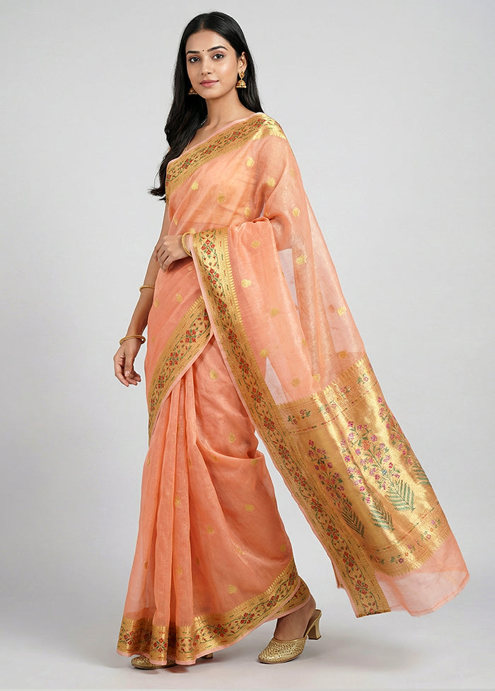 Rust Cotton Saree With Blouse Piece