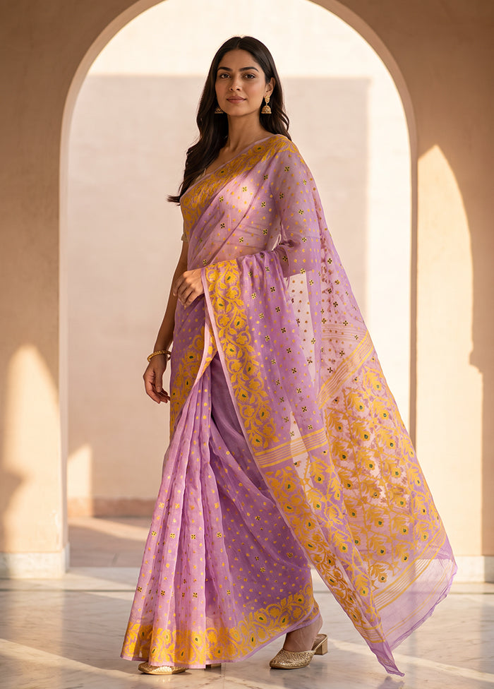 Purple Jamdani Cotton Saree Without Blouse Piece