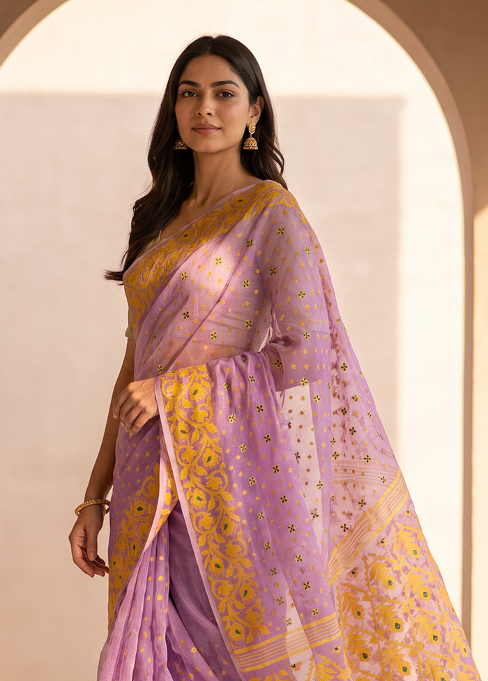 Purple Jamdani Cotton Saree Without Blouse Piece
