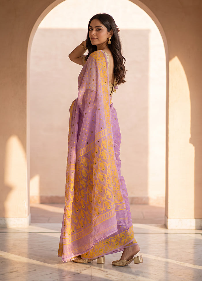 Purple Jamdani Cotton Saree Without Blouse Piece