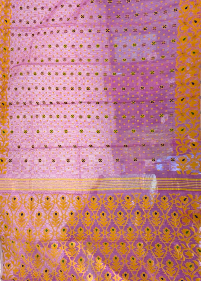 Purple Jamdani Cotton Saree Without Blouse Piece