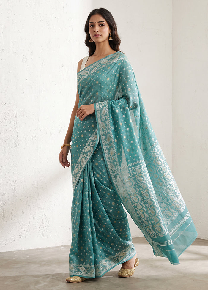 Green Jamdani Cotton Saree Without Blouse Piece