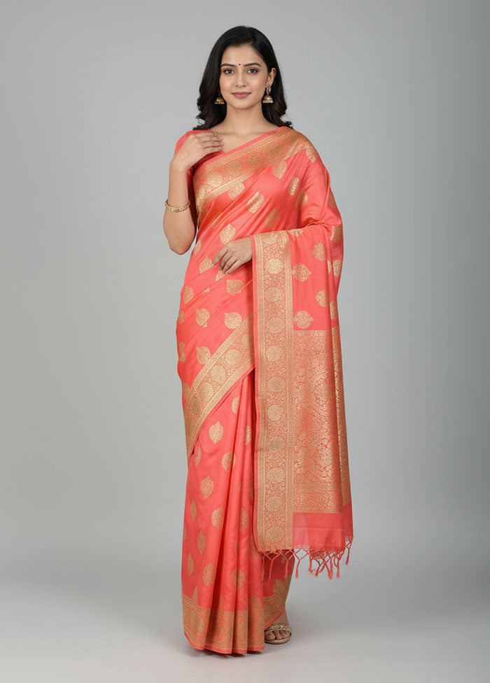 Pink Banarasi Silk Saree With Blouse Piece